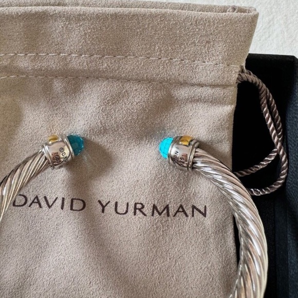 David Yurman Silver Bracelet with Gold and Blue Details 7mm - Picture 6 of 6